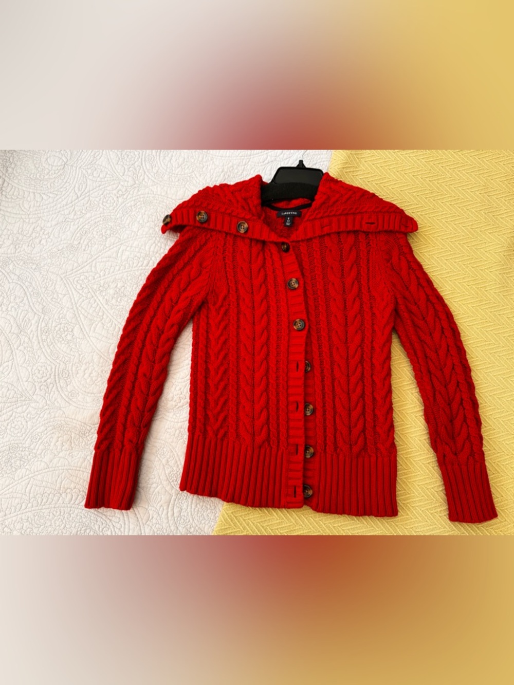 Lands’ End red cotton cardigan size small